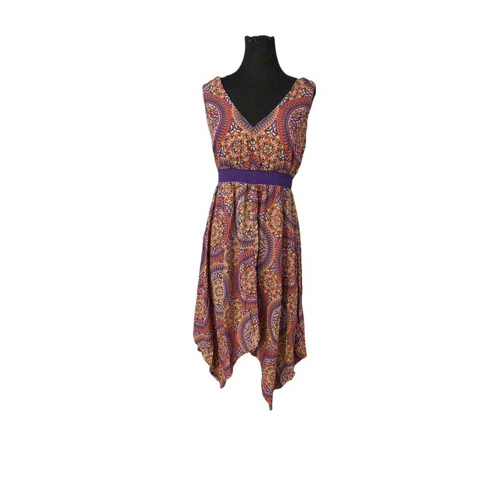 Route 66 M Babydoll Sleeveless Dress Purple Abstract Asymmetrical Shark Bite NWT